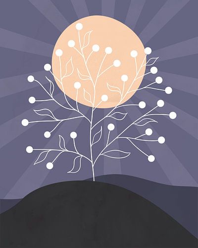 Paysage minimaliste de style rétro avec un arbre
