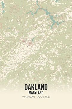 Vintage landkaart van Oakland (Maryland), USA. van MijnStadsPoster