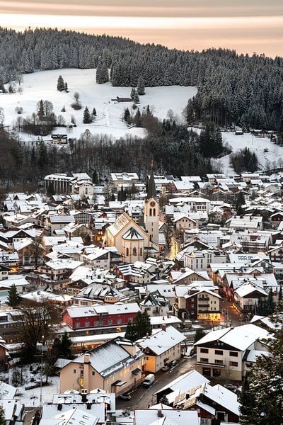 Oberstaufen in winter at sunset by Leo Schindzielorz
