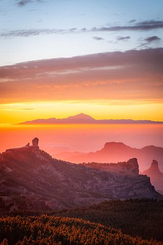 Spanien - Sonnenuntergang auf dem Pico de Las Nieves auf Gran Canaria mit Blick auf den Roque Nublo (0043)