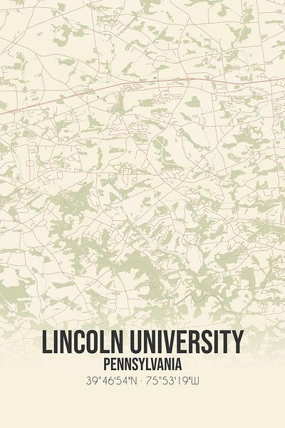 Alte Karte der Lincoln University (Pennsylvania), USA. von Ortsdrucke