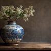 Still life blue vase with white flowers by Digitale Schilderijen