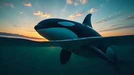 Orka in de zonsondergang van Jean Pierre