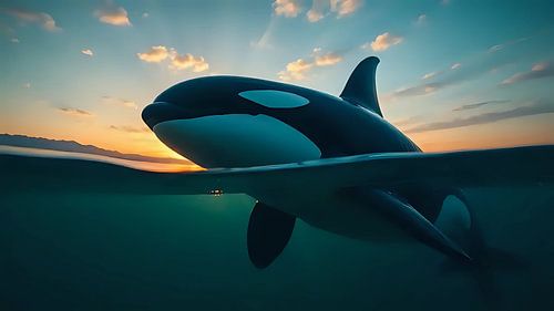 Orka in de zonsondergang