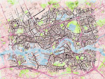Karte von Rotterdam im stil 'Soothing Spring' von Maporia