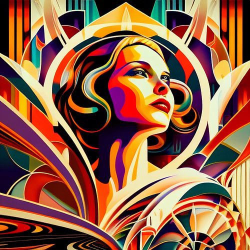 Femme art déco colorée
