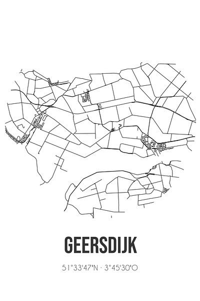 Geersdijk (Zeeland) | Karte | Schwarz und Weiß von Ortsdrucke