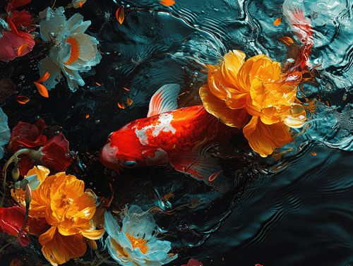 Koi in Blooming Harmony