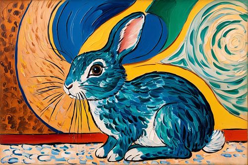 Peinture colorée d'un lapin expressif