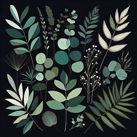 MODERN DONKER BOTANISCH BLAD-1 van Pia Schneider