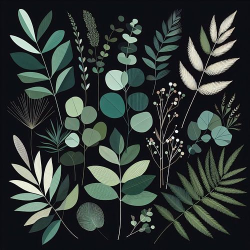 MODERN DONKER BOTANISCH BLAD-1