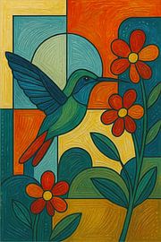 Hummingbird geometric painting. by Gallery Hoppenbrouwers