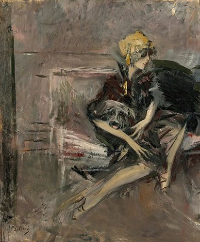 Giovanni Boldini - Dame mit gelbem Hut und Hund (Die Marchesa Casati) (1931)