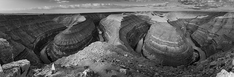 Panorama of the Goosenecks in Black and White by Henk Meijer Photography