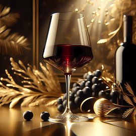 Glass with red wine and grapes by Tatjana Korneeva