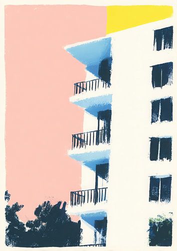 Risograph-style apartment building