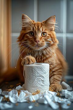 Playful tomcat makes a mess in the bathroom by Felix Brönnimann