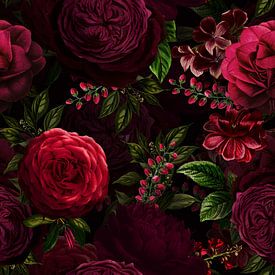Burgundy Moody Florals Seamless Pattern Wallpaper by Floral Abstractions