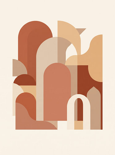 Terracotta & Earth Tone Mid-Century Abstract Shapes