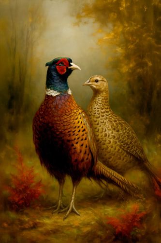 Pheasants in autumn by Preet Lambon