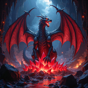 Fantasy Art Wandbild: ZYRATHKOR - Der schwarze Drache in seiner Höhle