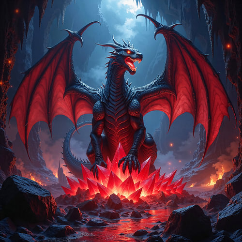 Fantasy Gothic Wall Art: ZYRATHKOR - The Black Dragon in His Cave by INFERAURUM - Dark Fantasy Wall Art