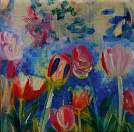 Tulips flirting with Dutch blue sky (inspired by Keukenhof)