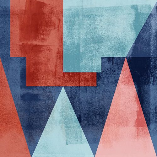 Modernisme vormen. Abstracte geometrische kunst in vintage stijl. Terra, blauw, roze.