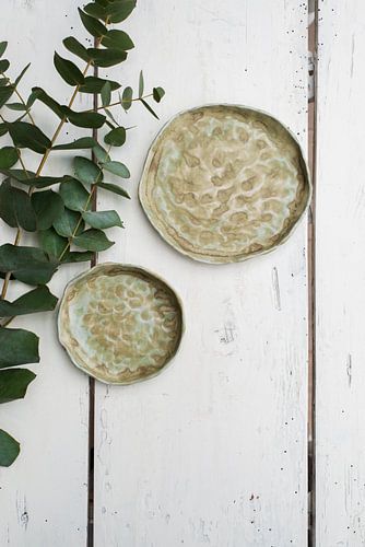 Green pottery with eucalyptus