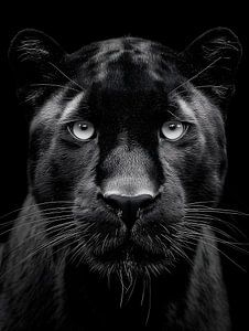 Schwarzer Panther – Intensiver Blick in monochromer Eleganz