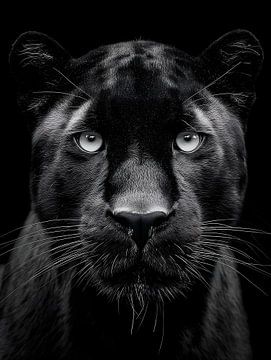 Schwarzer Panther – Intensiver Blick in monochromer Eleganz