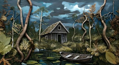 Noords moeras, huis met boot