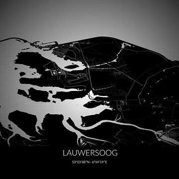 Black-and-white map of Lauwersoog, Groningen. by Rezona