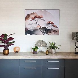 Klantfoto: Japandi Art: Japans ZEN Berglandschap van Studio Pieternel, als ArtFrame