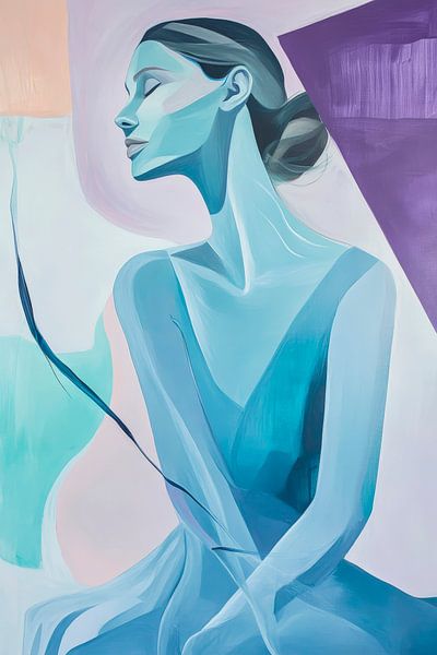 Elegante Frau in kühlem Blau – Modern von Poster Art Shop