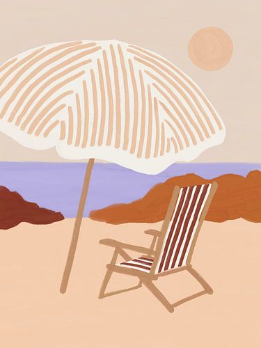 Beach Chair & Parasol – Summer Retro Illustration by Anna Benge