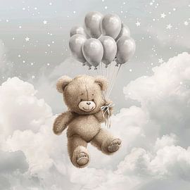 Flying bear with balloons