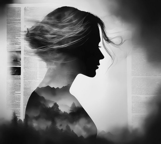 Double exposure, vrouw, natuur, media... van Ans Bastiaanssen