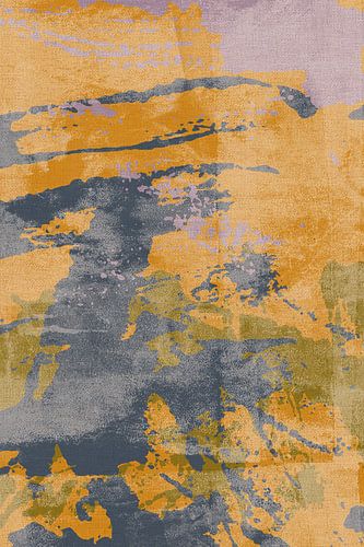 Scandinavische kleurrijke abstracte kunst in oker, lila en donkerblauw