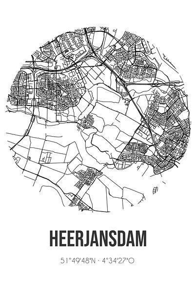 Heerjansdam (South Holland) | Map | Black and White by Prints of Place