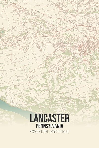 Carte ancienne de Lancaster (Pennsylvanie), Etats-Unis. par Affiches de lieux