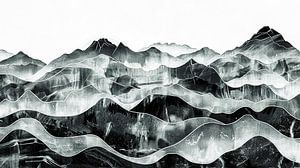 Abstrakte Berglandschaft Wandbilder in schwarz und weiß.