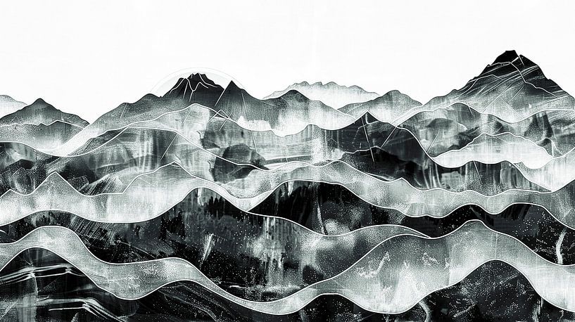 Paysage abstrait de montagne Art mural en noir et blanc. par Vlindertuin-Art