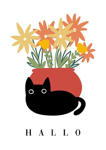Cat with flower vase