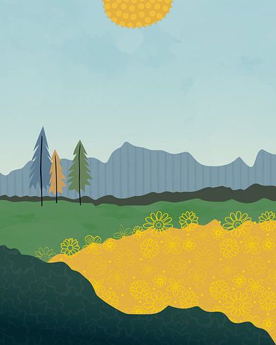 Bloeiende weide in de zon