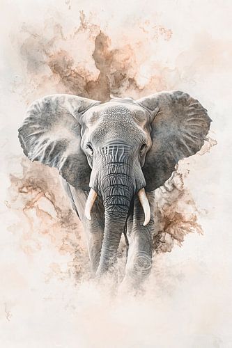 Aquarelle avec éléphant