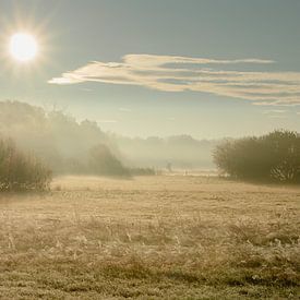 Opkomende zon over het mistige landschap van Anke Sol