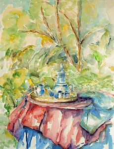 Eine Tasse Kaffee im Garten.