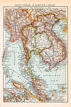 Asie du Sud-Est. Carte d'époque vers 1900 sur Studio Wunderkammer
