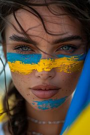 Portrait de l'IA aux couleurs du drapeau ukrainien sur Egon Zitter